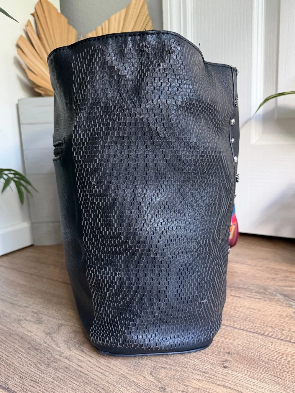 Marina Galanti Black VL Hobo Tote Bag w/Studs & Removable Colorful Strap